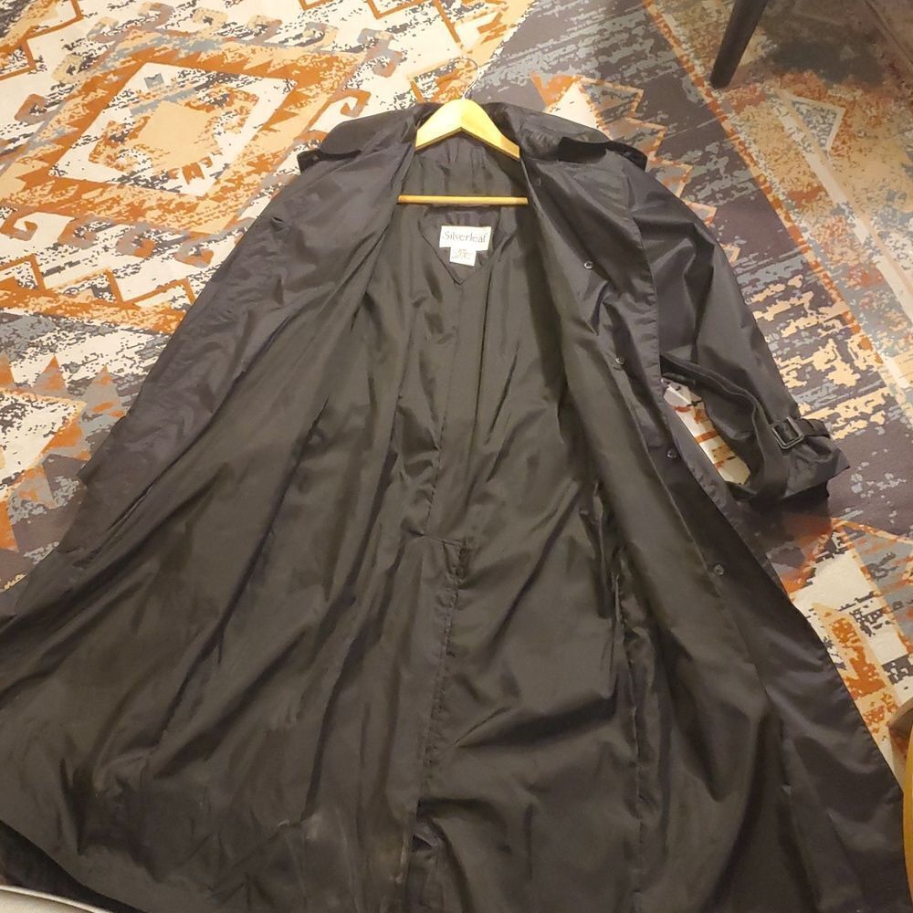 Silverleaf 90s Shiny Black Belted Trench Rain Jacket, sleek and fashionable - Picture 9 of 9